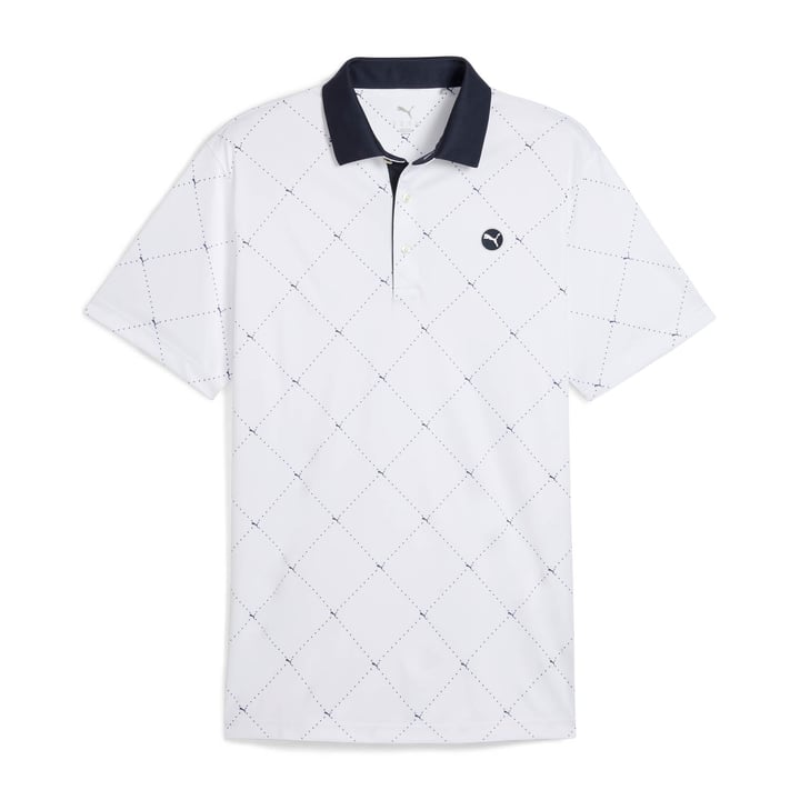 Puma Pure 2.0 Argyle Golf Polo Shirt - White/Navy Puma Pure 2.0 Argyle Golf Polo Shirt - White/Navy