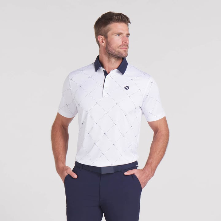 Puma Pure 2.0 Argyle Golf Polo Shirt - Blue/Navy Puma Pure 2.0 Argyle Golf Polo Shirt - Blue/Navy