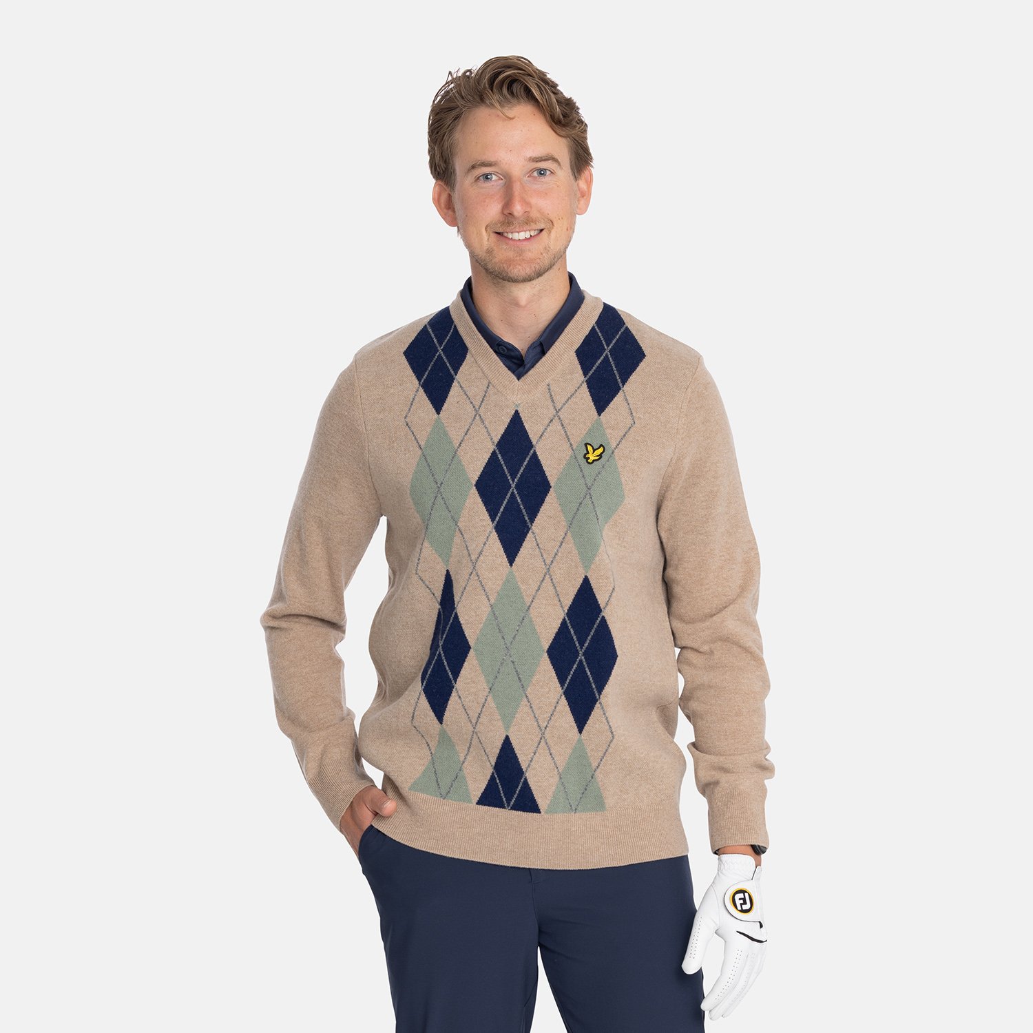 Lambswool Blend Argyle V-Neck Beige Grön
