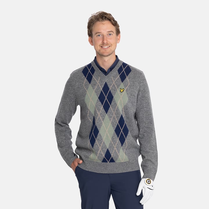 Lambswool Blend Argyle V-Neck Grå Blå Lyle & Scott