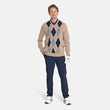 Lambswool Blend Argyle V-Neck Beige Grön Lyle & Scott