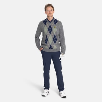 Lambswool Blend Argyle V-Neck Grå Blå Lyle & Scott