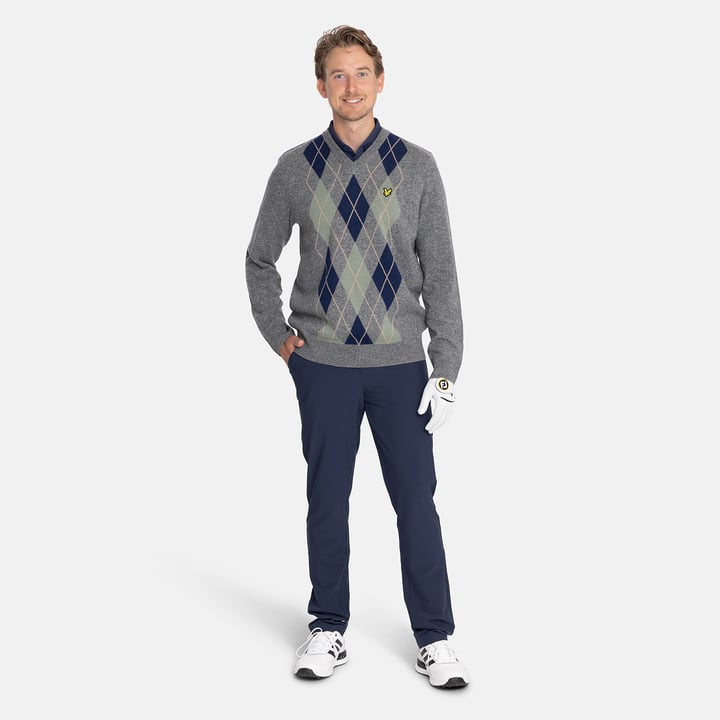 Lambswool Blend Argyle V-Neck Grå Blå Lyle & Scott