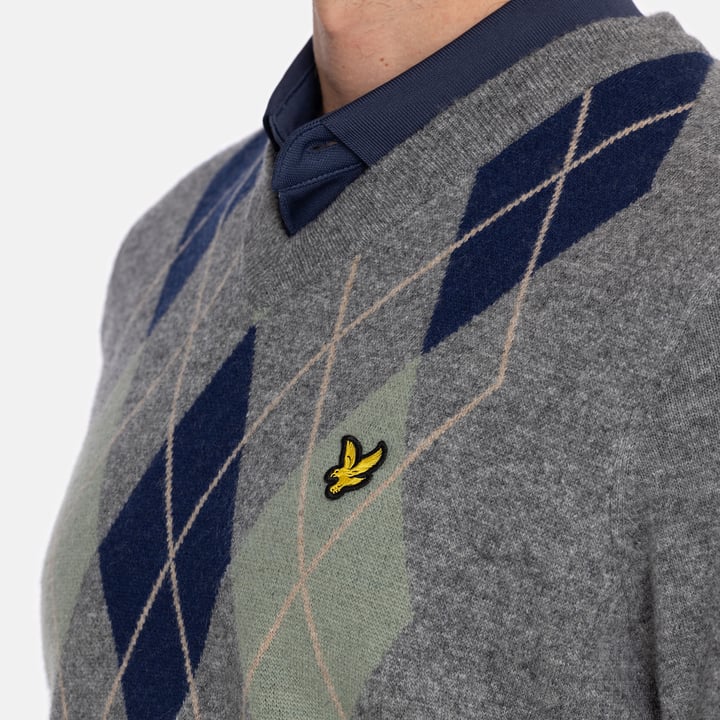 Lambswool Blend Argyle V-Neck Grå Blå Lyle & Scott