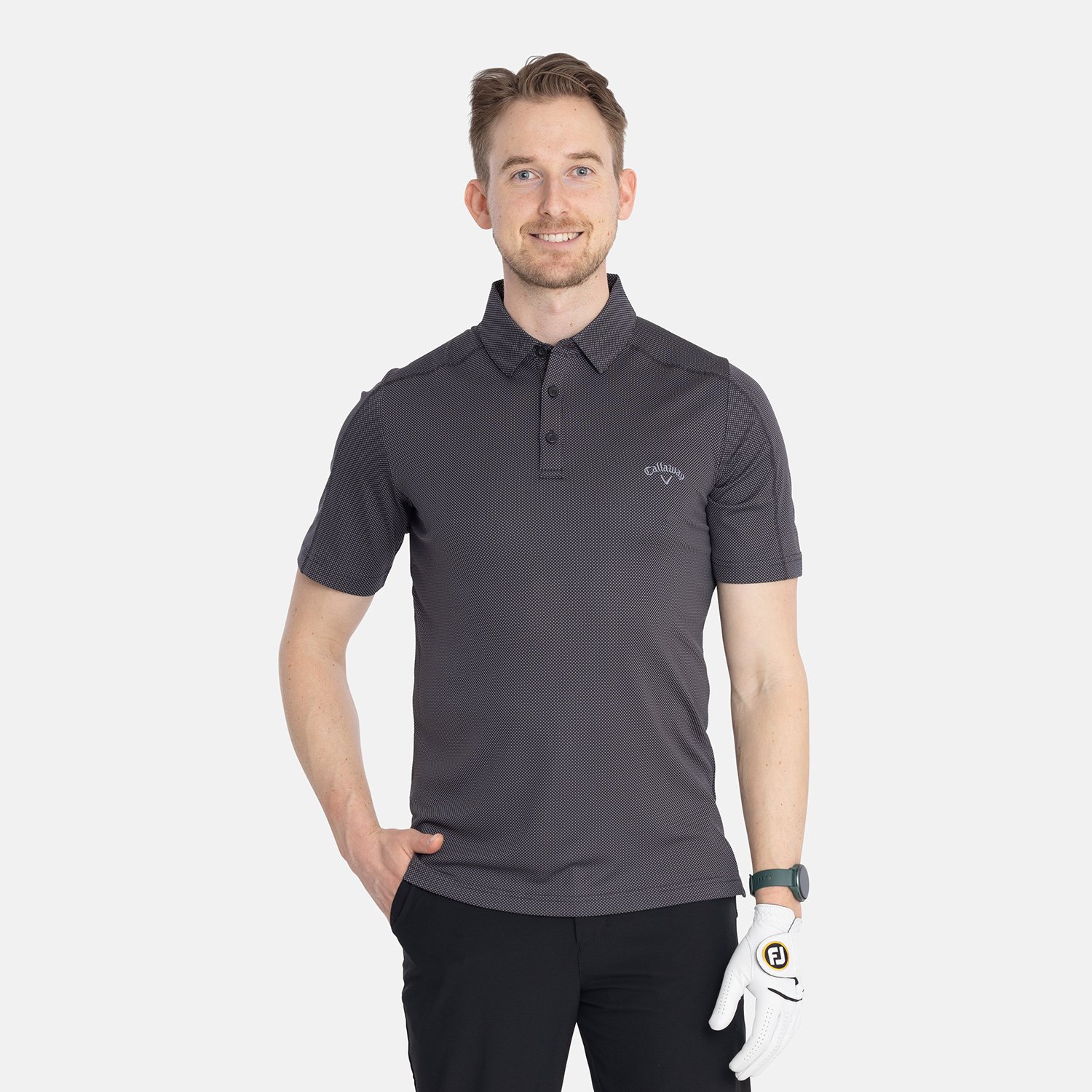 Ss 2 Color Jacquard Polo Black Callaway