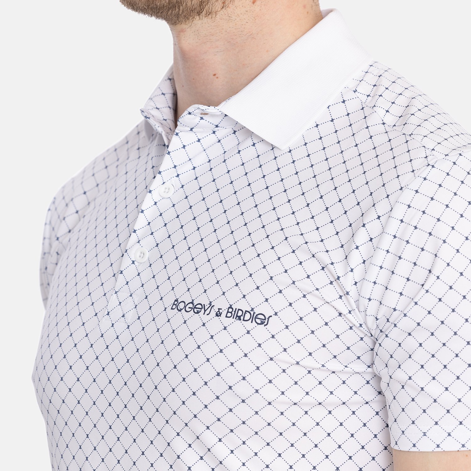 Tech Micro Argyle AOP Blanche Bleu Bogeys & Birdies