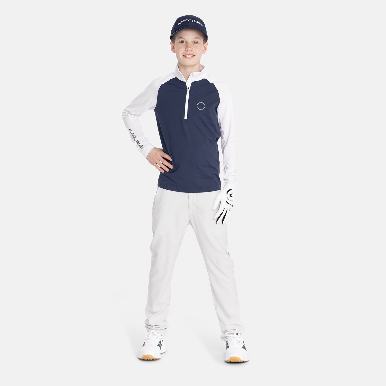 Jr Light Mid Layer LS Hvid Blå Bogeys & Birdies