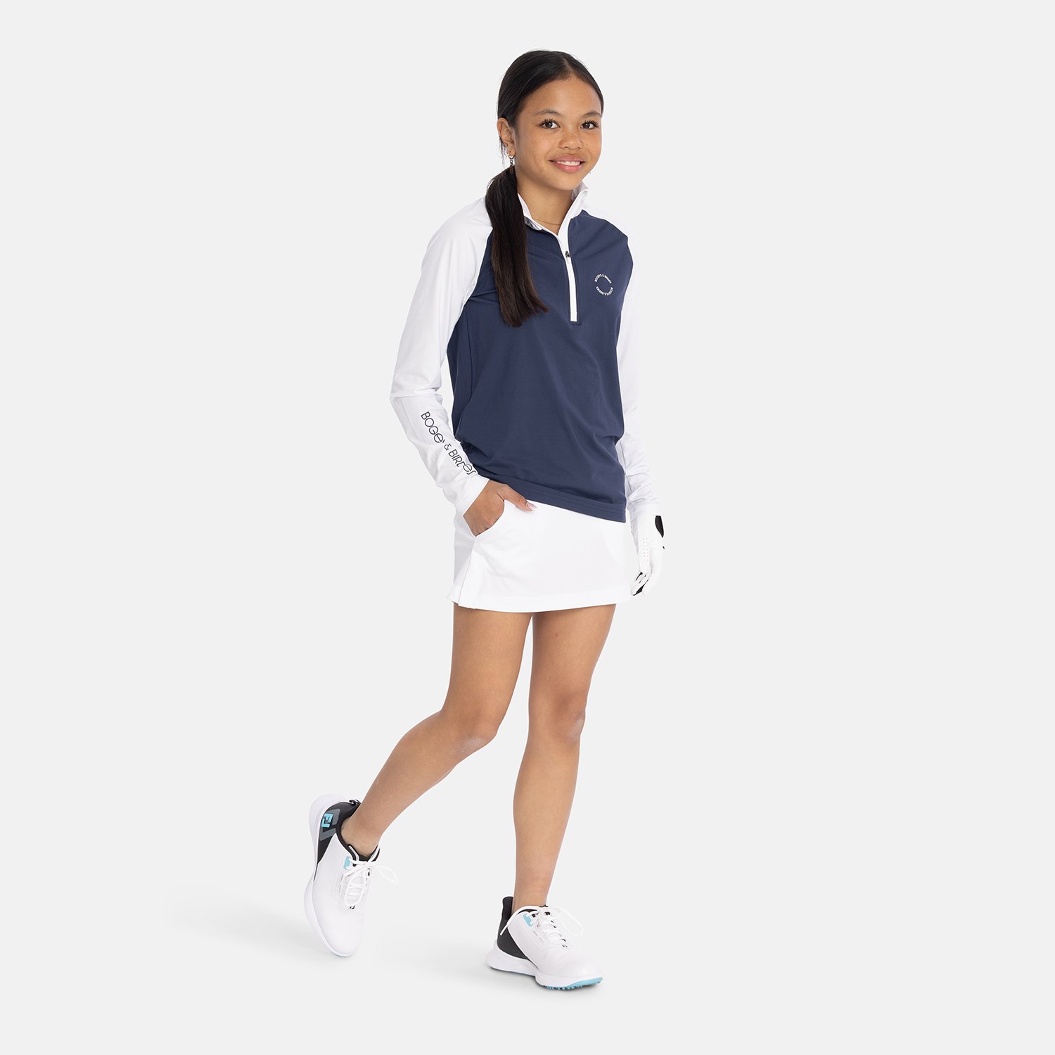 Jr Light Mid Layer LS Hvid Blå Bogeys & Birdies