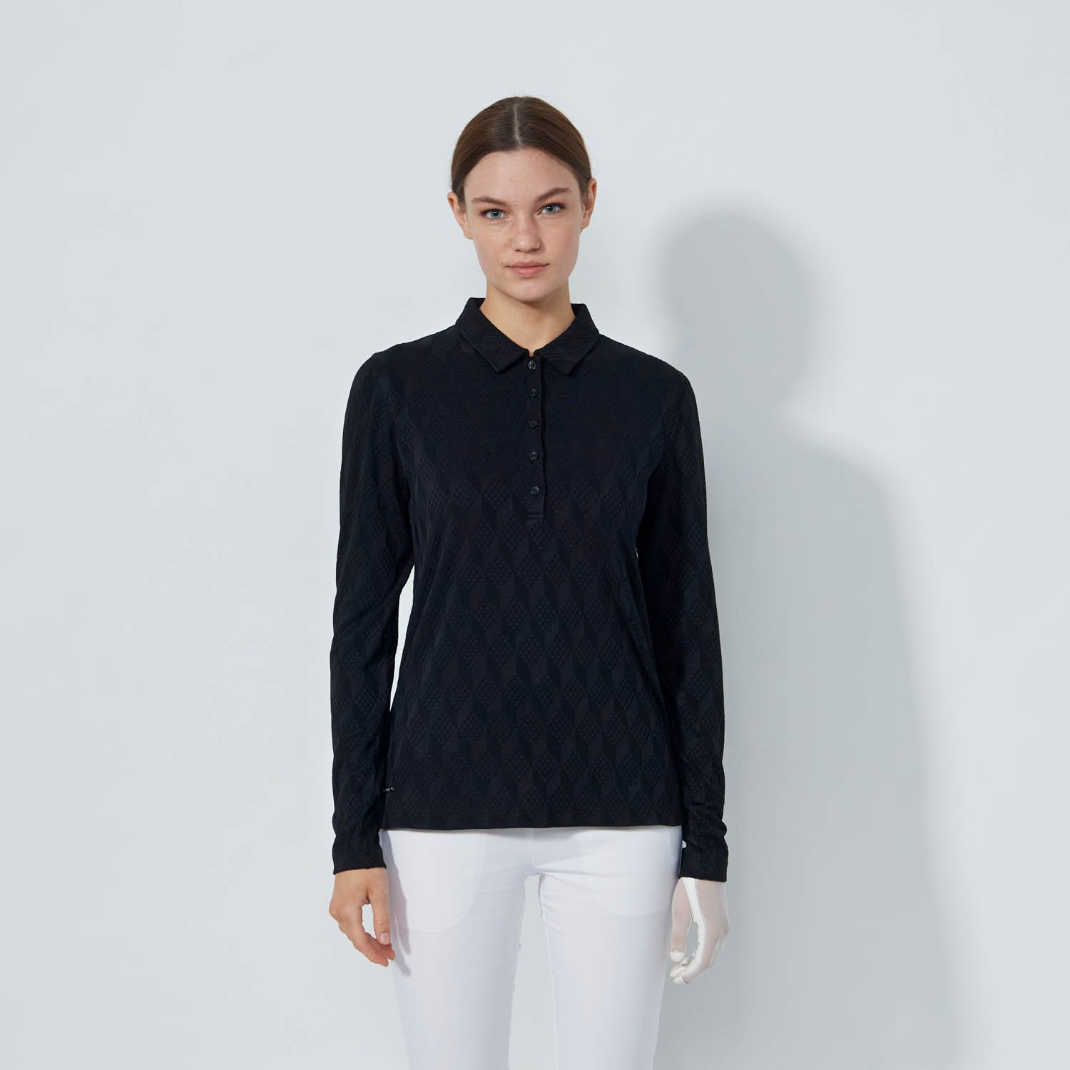 Graphic Jaquard Ls Poloshirt Svart