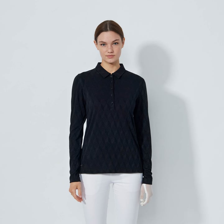 Graphic Jaquard Ls Poloshirt Svart Daily Sports