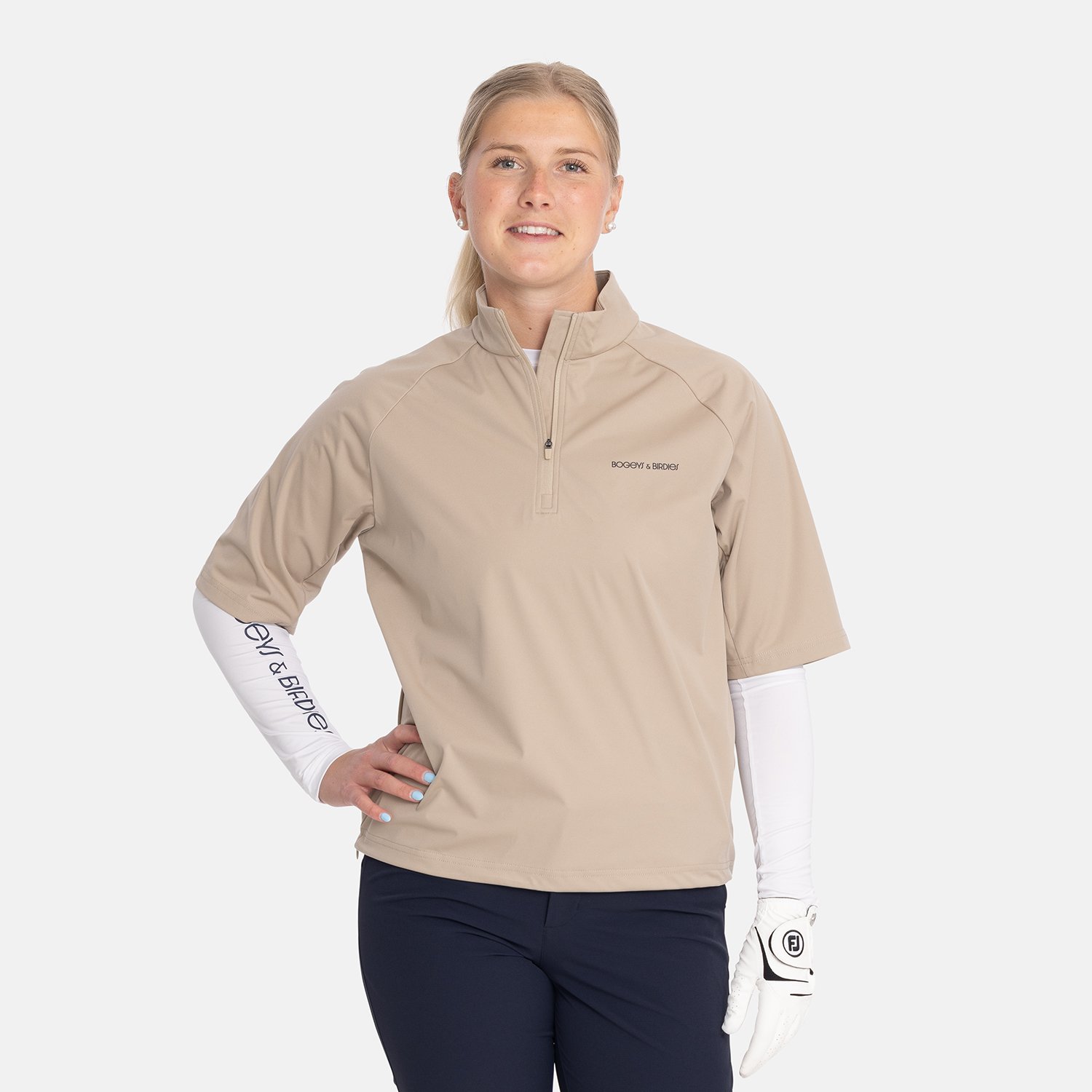 W Windbreaker SS 1/4 Zip Beige Bogeys & Birdies