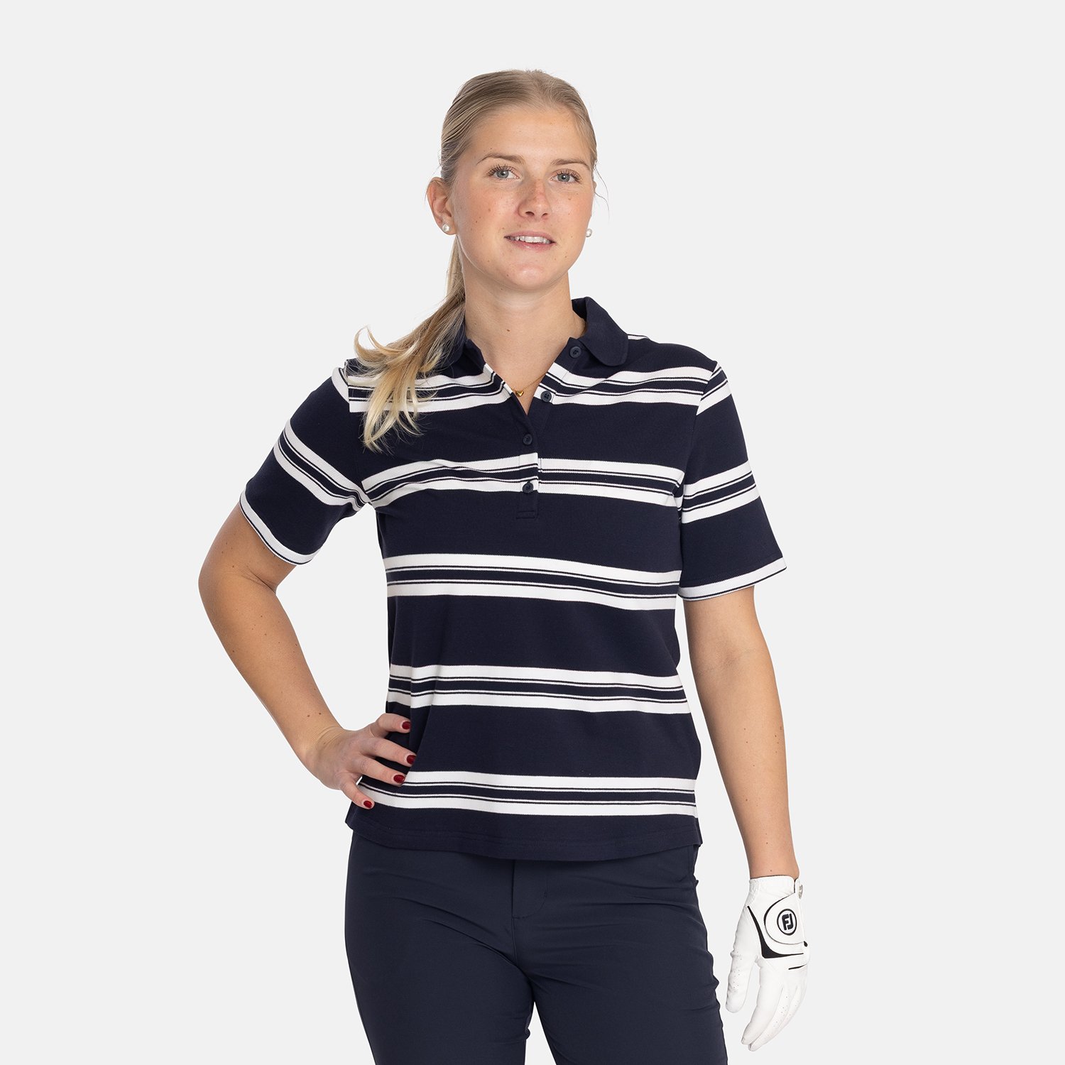 W Cotton Mix Classic Button Stripe Blå Hvid Bogeys & Birdies