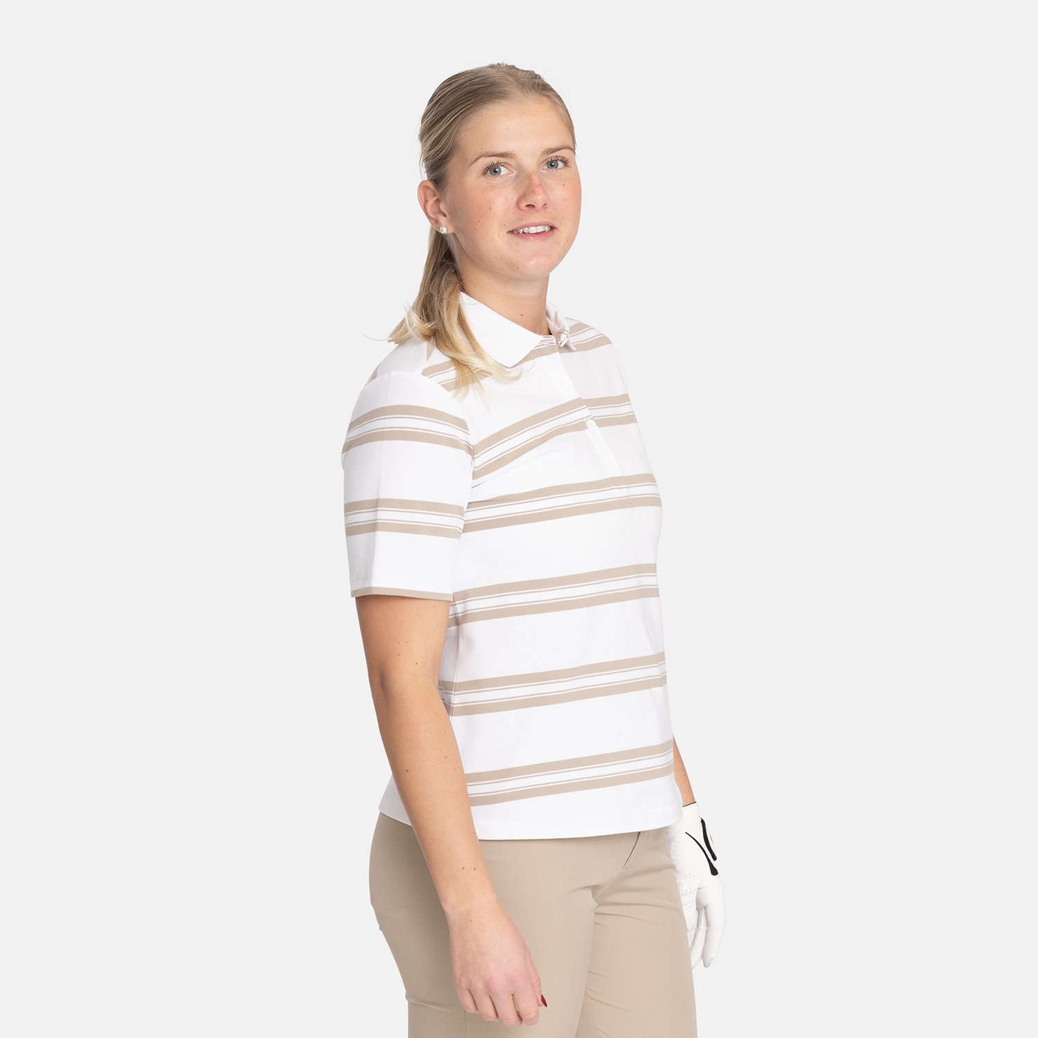 W Cotton Mix Classic Button Stripe Vit Beige Bogeys & Birdies