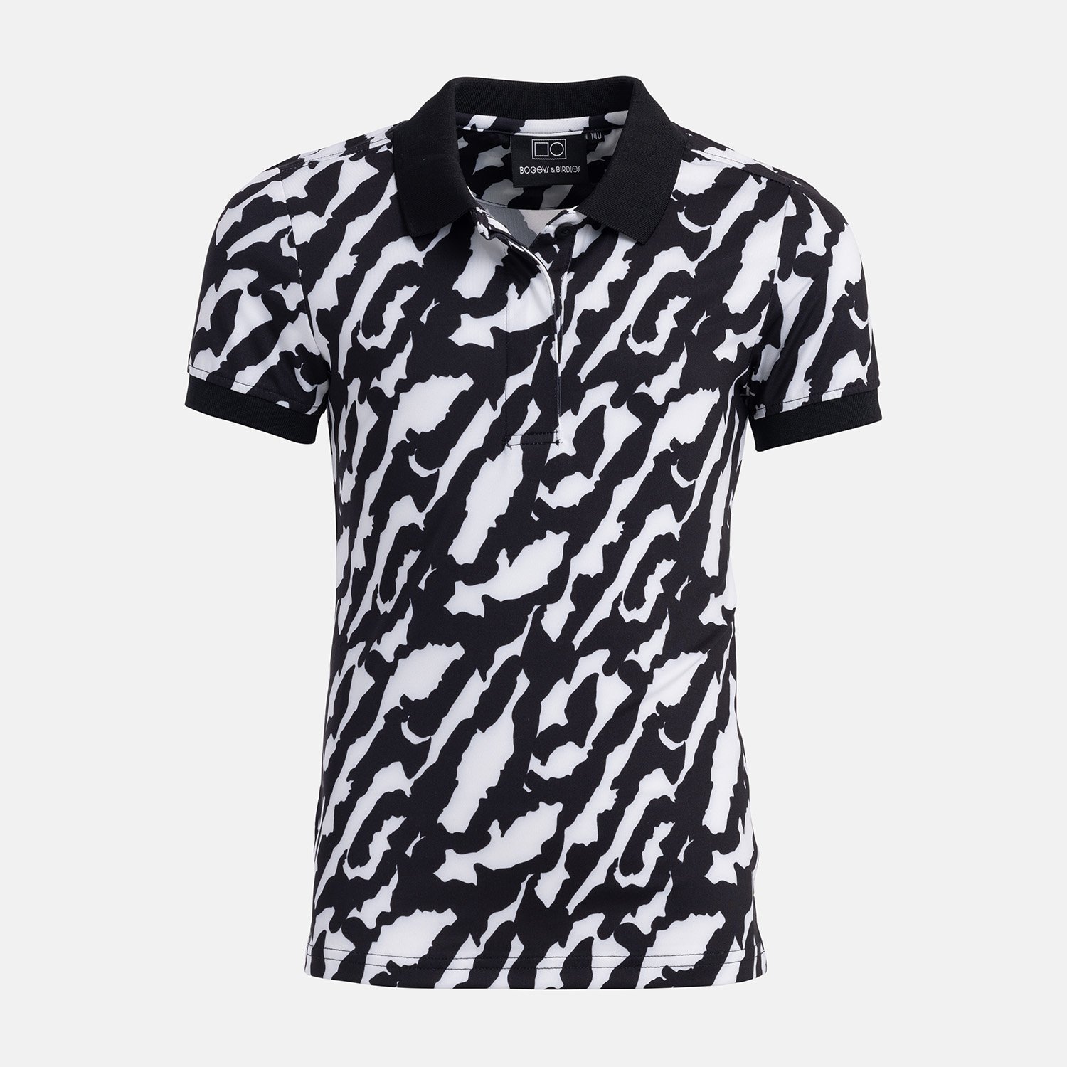 Jr Tech Hidden Button Pique AOP Sort Hvid Bogeys & Birdies