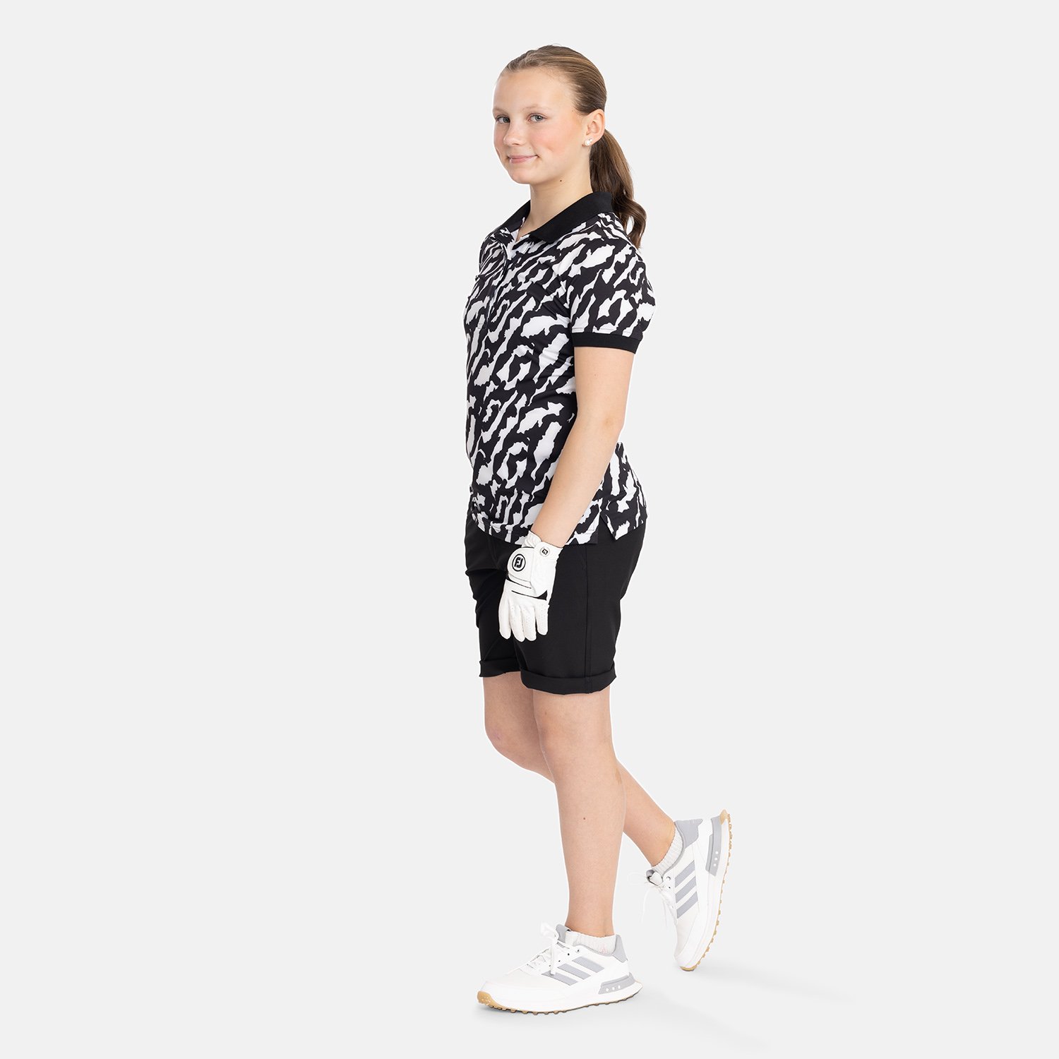 Jr Tech Hidden Button Pique AOP Sort Hvid Bogeys & Birdies
