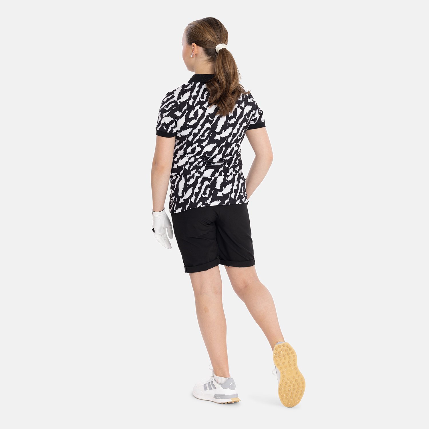 Jr Tech Hidden Button Pique AOP Sort Hvid Bogeys & Birdies