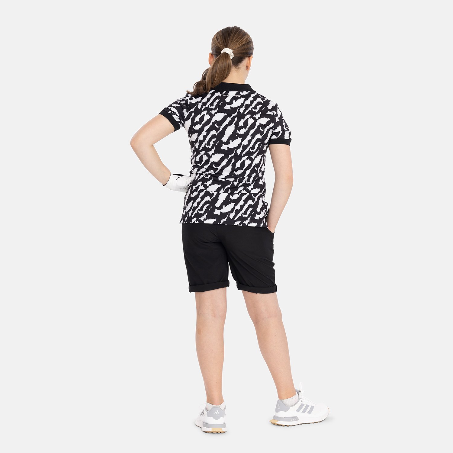 Jr Tech Hidden Button Pique AOP Sort Hvid Bogeys & Birdies