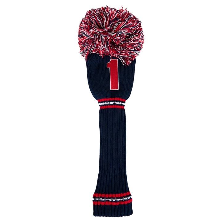 PomPom Headcover Driver Musta Punainen PRG