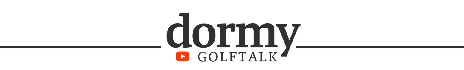 Logo: dormy GOLFTALK med en röd YouTube-ikon under texten, omgiven av svarta linjer på båda sidor.