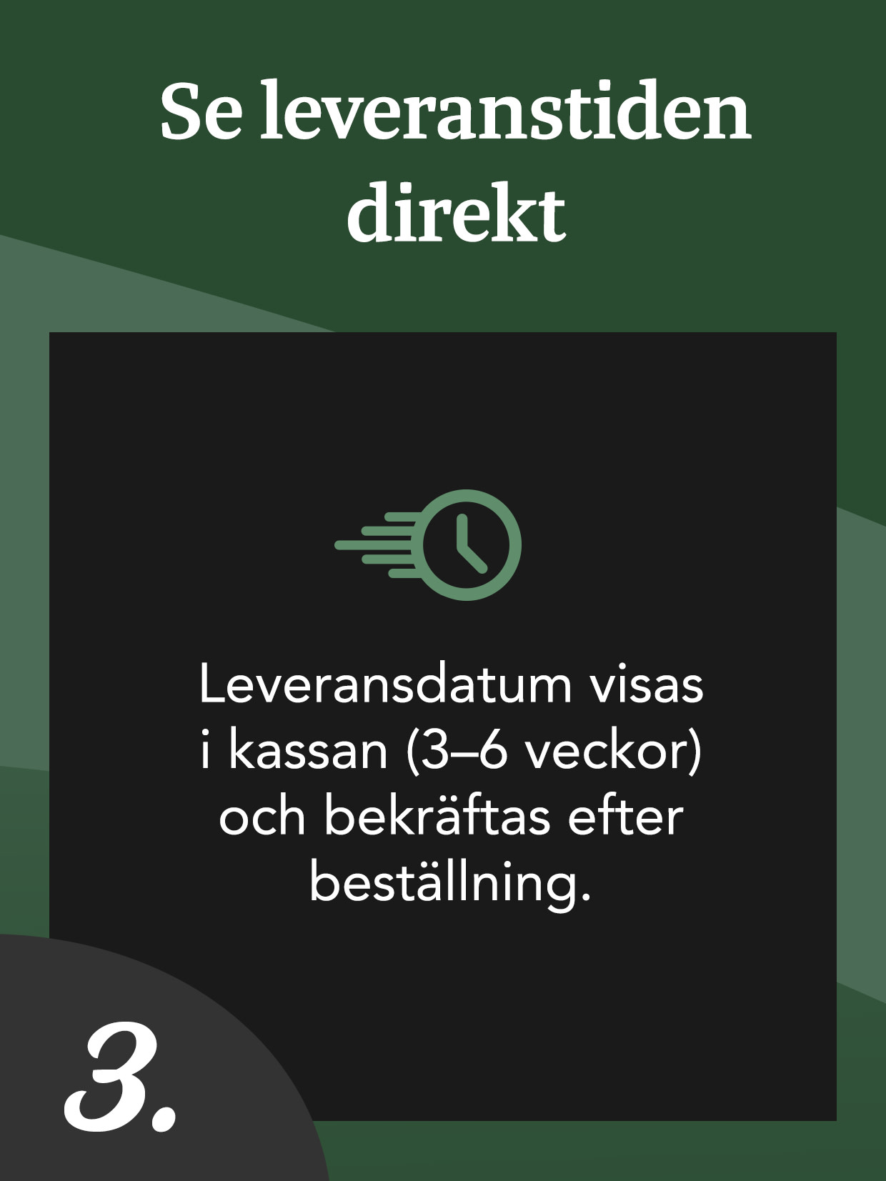 Text: "Sehen Sie die Lieferzeit direkt ein. Das Lieferdatum wird im Warenkorb angezeigt (3–6 Wochen) und nach der Bestellung bestätigt. 3."