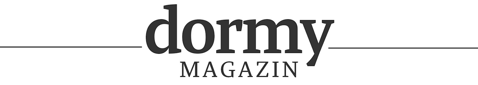 Logo: dormy MAGAZIN in schwarzem Text mit horizontalen Linien auf beiden Seiten vor weißem Hintergrund.