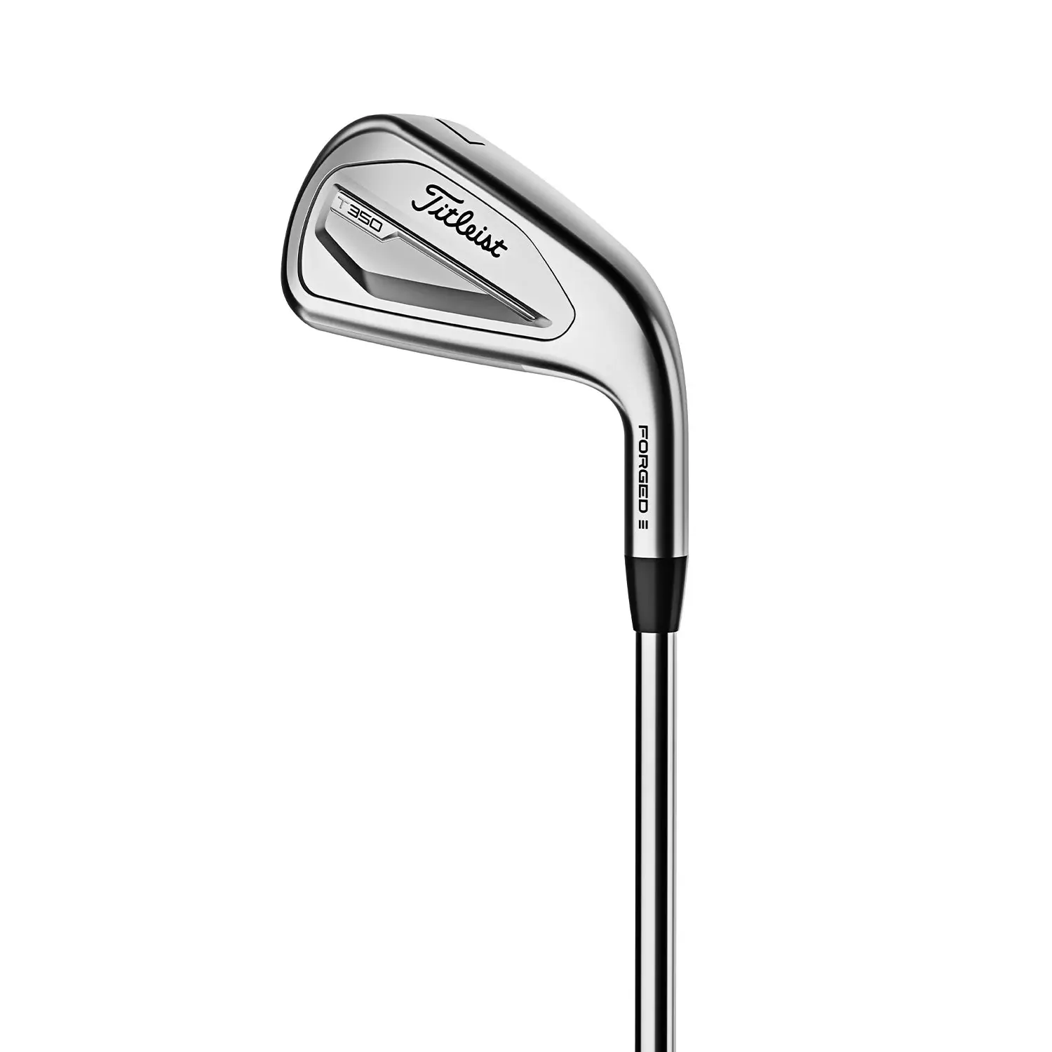 Hope this is what you need! Here’s your text rewritten in Finnish (fi-FI):

Hopeanvärinen Titleist T350-rautamaila, jossa on teksti "FORGED" varressa, esitetty valkoista taustaa vasten.