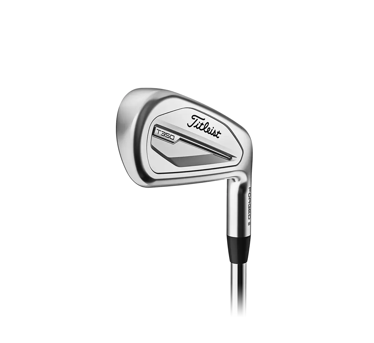 En silverfärgad Titleist T350 järnklubba visas mot vit bakgrund.