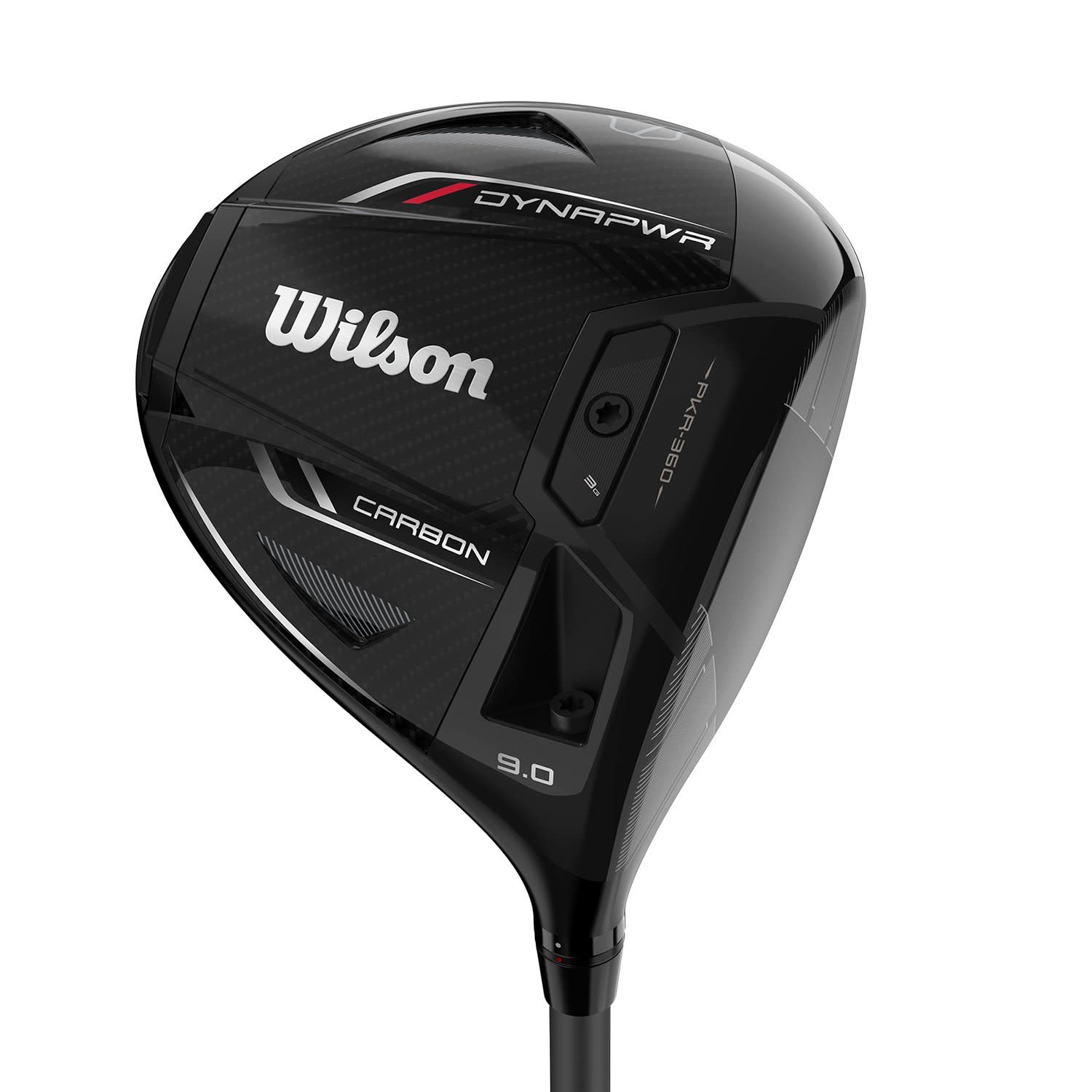 Wilson Dynapwr Carbon golfklubba driver med svart och grå design, texten "Wilson", "Carbon" och "9.0" synlig på klubbhuvudet.